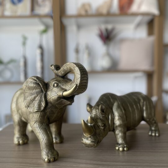Conj. Elefante e Rinoceronte Decorativo