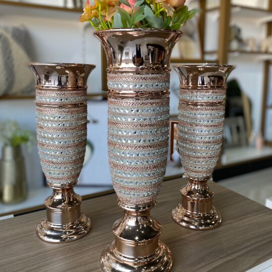 Conjunto vasos decorativos Rose pedrarias